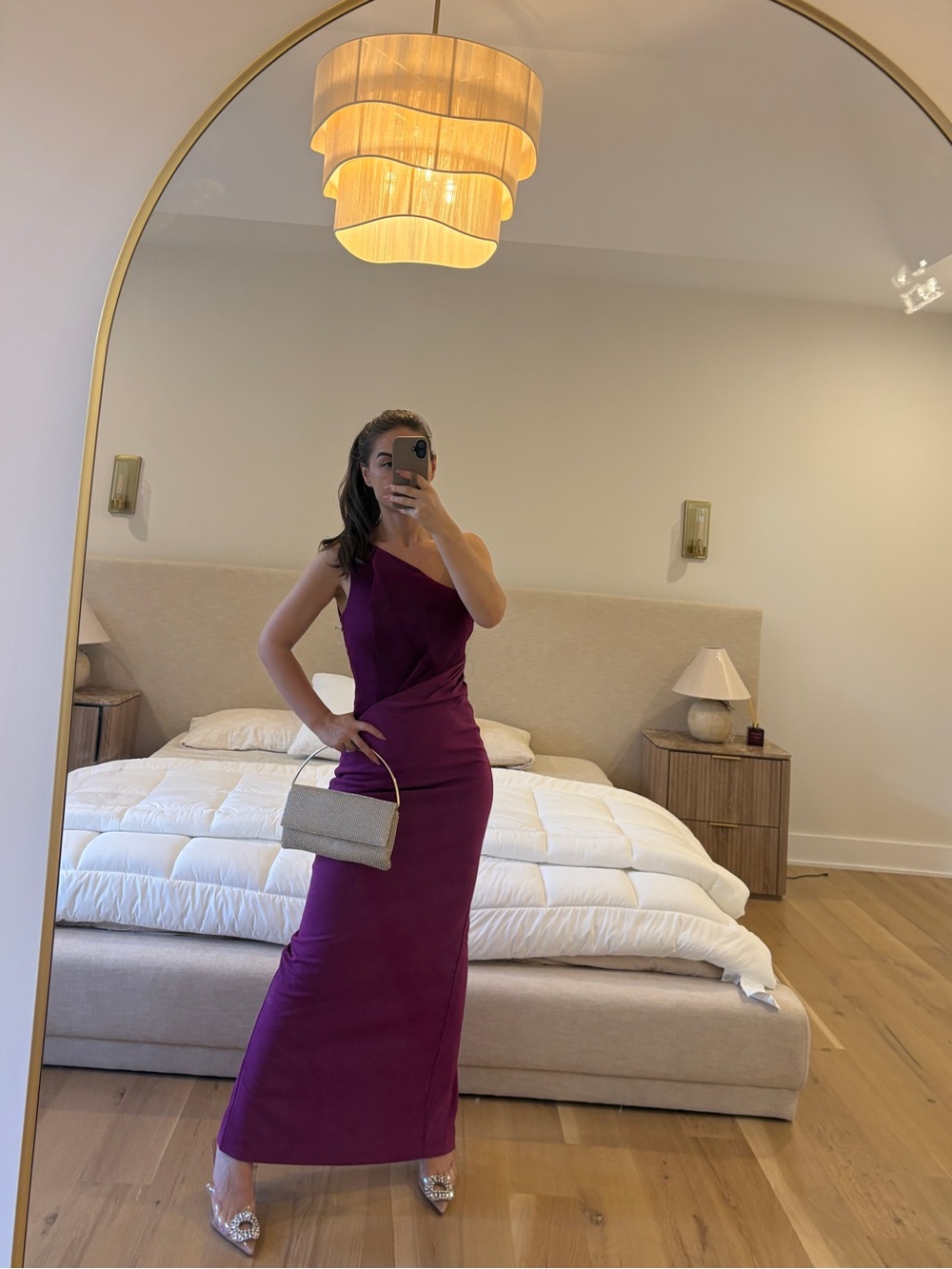 One-Shoulder Fuchsia Column Evening Dress